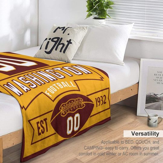 Custom Football Team Flannel Blanket Washington Football Throw Blanket  - Custom Name and Number - Ideal Gifts for Kids and Adults