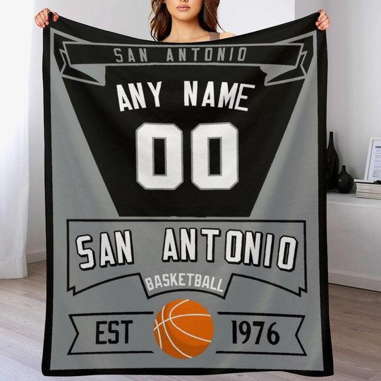 San Antonio Personalized Basketball Blankets, Custom Name & Number Throw Blanket for Basketball Fans, Blanket Gifts Men Women Youth Kids