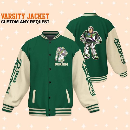 Personalize Toy Story Buzz Lightyear Space Buzz Green, Personalized Disney Jacket, Baseball Team Uniform Varsity