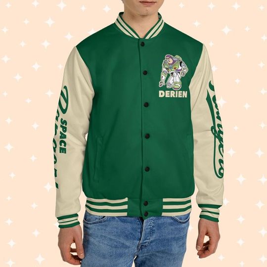 Personalize Toy Story Buzz Lightyear Space Buzz Green, Personalized Disney Jacket, Baseball Team Uniform Varsity
