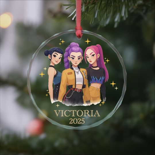 Personalized KPOP Demon Hunters Ornament, Huntrix Mira Zoey Rumi Keepsake, Custom Kpop Christmas Gift