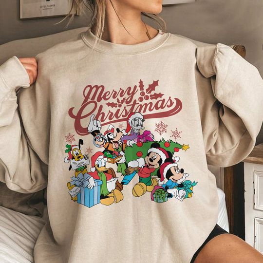 Vintage Disney Merry Christmas Sweatshirt, Retro Mickey and Friends Christmas Sweatshirt