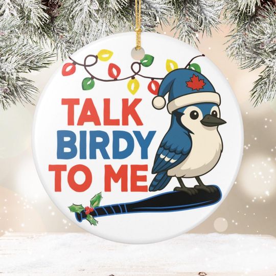 Talk Birdy to Me Santa Blue Jay ceramic ornament | Christmas tree decoration