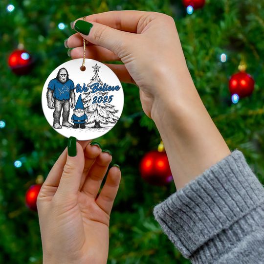 Detroit Football Big Foot and Gnome Believe Ornament, Lions Ornament