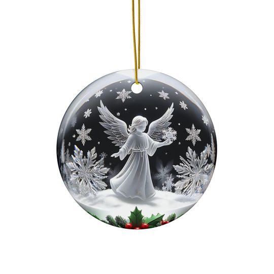 3D Illusion Angel Christmas Ornament: Flat Ceramic Holiday Decor