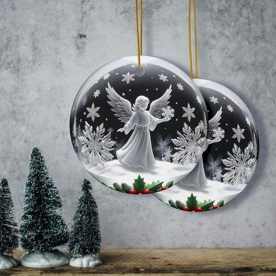 3D Illusion Angel Christmas Ornament: Flat Ceramic Holiday Decor