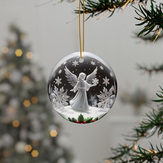 3D Illusion Angel Christmas Ornament: Flat Ceramic Holiday Decor