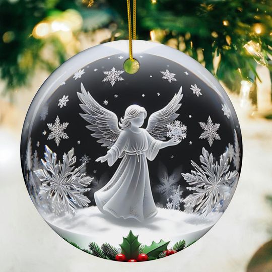 3D Illusion Angel Christmas Ornament: Flat Ceramic Holiday Decor