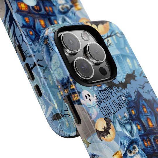 Blue Halloween Phone Case Spooky Season Ghost Collage Blue Pumpkin