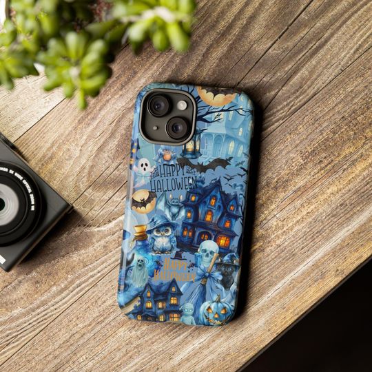 Blue Halloween Phone Case Spooky Season Ghost Collage Blue Pumpkin
