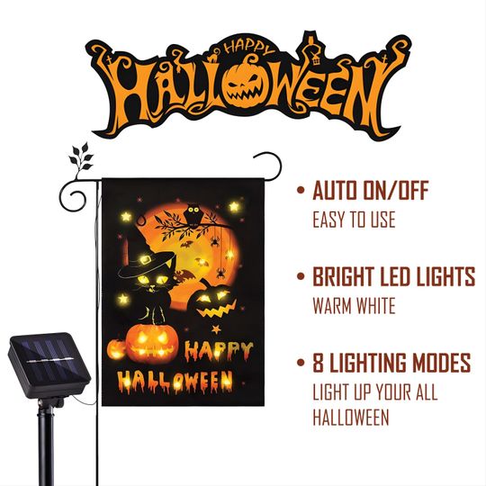 Double Sided Solar LED Halloween Yard Flag, Small Halloween Yard Flag