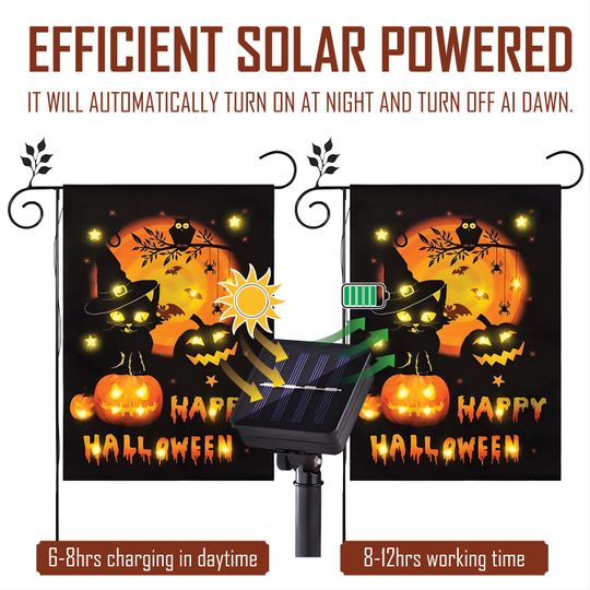 Double Sided Solar LED Halloween Yard Flag, Small Halloween Yard Flag
