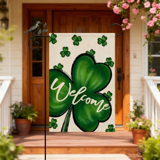 St Patrick Shamrock Welcome Garden Flag Lucky Clover Outdoor Decor