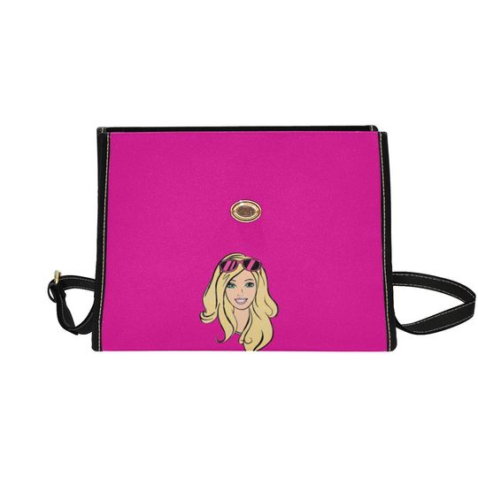 Character Pink Barbie with Glasses Lock bag (black shoulder strap, black edging)
