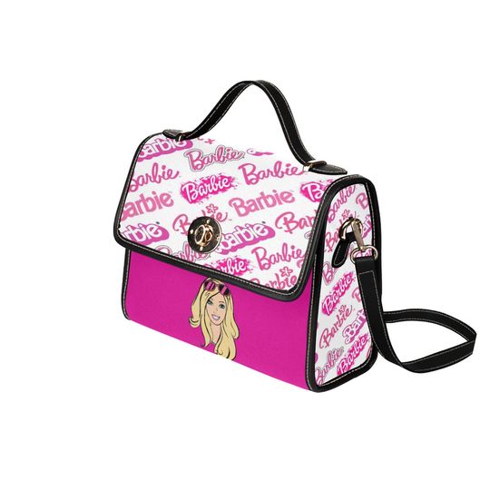 Character Pink Barbie with Glasses Lock bag (black shoulder strap, black edging)