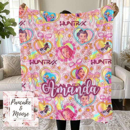 Huntrix blanket, Kpop demon hunters blanket, personalized kawaii cozy throw