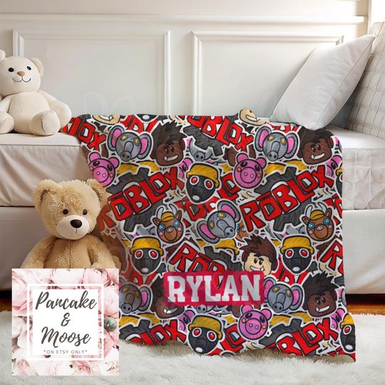 Personalized Gamer Blanket | Custom Name Gaming Throw | Cool Red & Black Gamer Gift for Kids