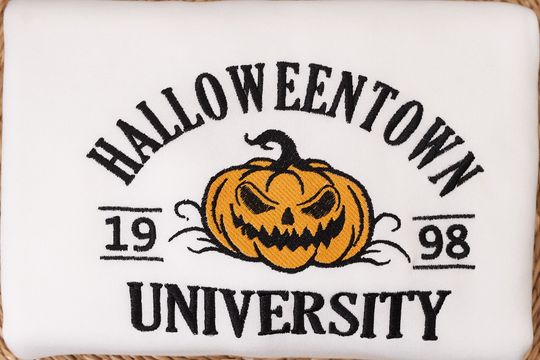 Halloween Town Embroidery Sweatshirt, Vintage Halloween Sweatshirt