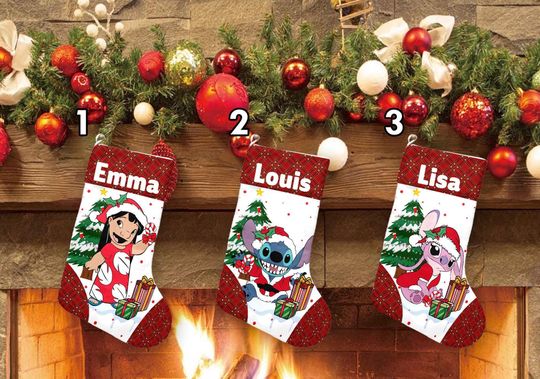Stitch Xmas Stocking, Lilo & Stitch Christmas Stockings, Lilo Stitch Angel Christmas Socks Home Decoration, Custom Name Stockings