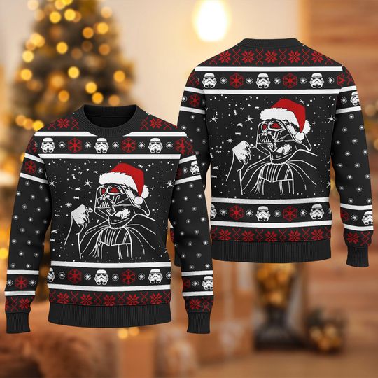 Santa Darth Vader Christmas Ugly Sweater, Star Wars Christmas Sweatshirt, Darth Vader Xmas Shirt, Galaxy's Edge Gift For Men Women Kid