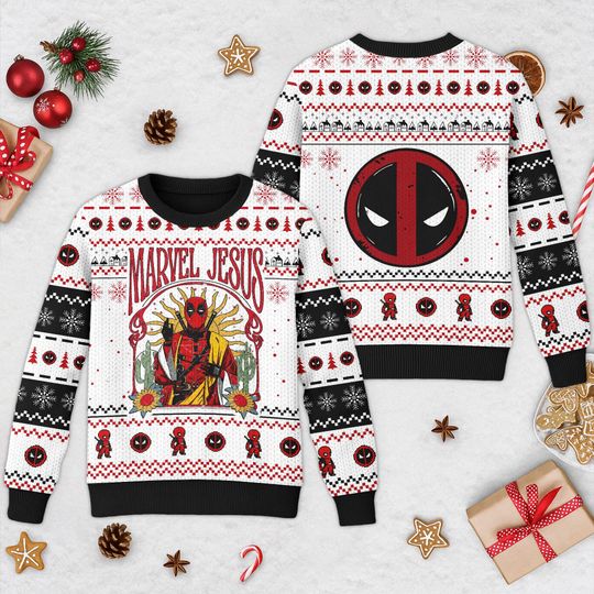 Marvel Jesus Deadpool Ugly Christmas Sweater, Deadpool Xmas Sweatshirt