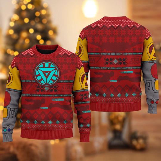 Iron Man Ugly Christmas Sweater, Iron Man Superhero Ugly Christmas Sweater, Marvel Xmas Sweatshirt, Christmas Gift For Men Women Kid
