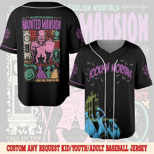 Custom Haunted Mansion Map Baseball Jersey, Haunted Mansion Jersey Team