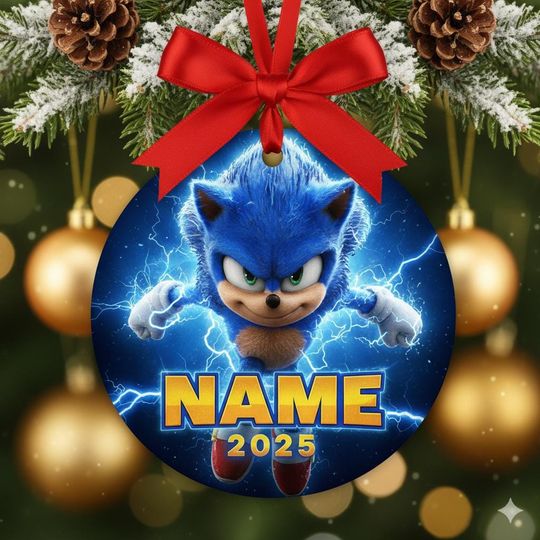 Personalized Sonic Ceramic Ornament, Sonic Hedgehog Character Ceramic Ornament
