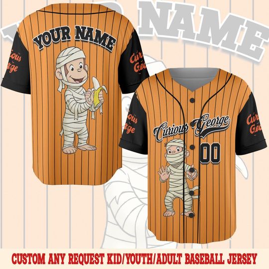 Curious George Halloween Costume Baseball Jersey Birthday Party Shirt