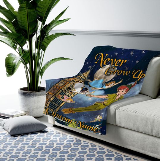 Personalized Watercolor Disney Peter Pan Blanket, Peter Pan Wendy Tinker Bell