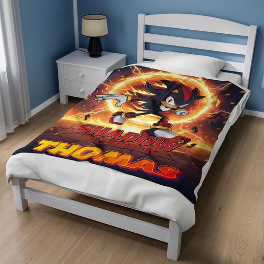 Custom Shadow The Hedgehog Blanket, Personalized Cartoon Hedgehog Minky Sherpa Blanket