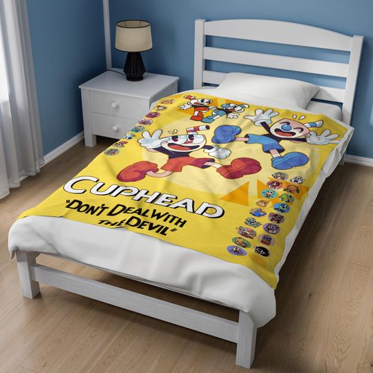 Personalized Cuphead Blanket, Custom Name Blanket, Cuphead Christmas Blanket