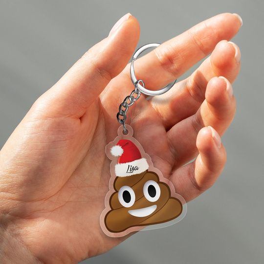 Poop Emoji Santa Hat Custom Christmas Keychain