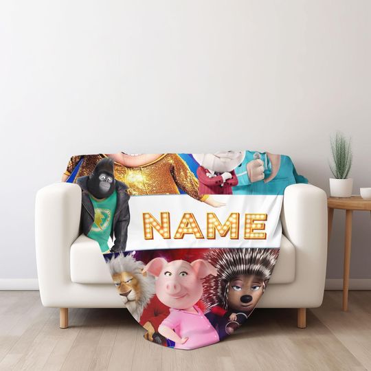 Personalize Sing Pig Blanket, Sing 2 Movie Cartoon Blanket, Birthday Sing Pig Name Blanket