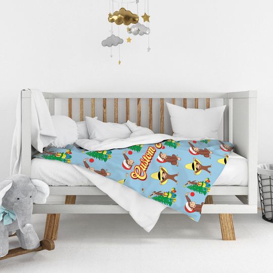 Personalized Curious George Christmas Blanket, Curious George Christmas Blanket