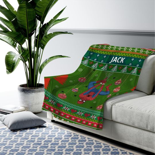 Marvel Spider-Man Upside Down Ugly Christmas Blanket, Spider-Man Christmas Blanket