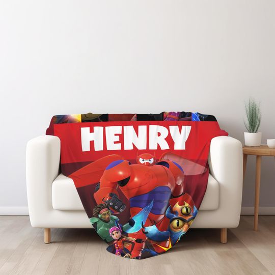 Big Hero 6 Cartoon Blanket Custom Name, Personalized Blanket