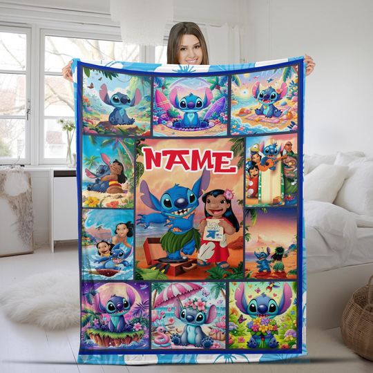 Vintage Stitch Blanket, Family Vacation Blanket, Stitch Lovers Blanket, Christmas Gift, Ohana Means Family, Stitch Birthday