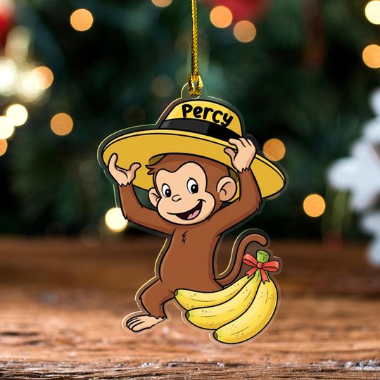 Custom Curious George Ornament, Custom Name and Year, Customized Curious George