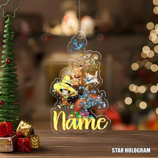 Curious George Christmas Acrylic Ornament Hologram, Curious George Christmas Ornament