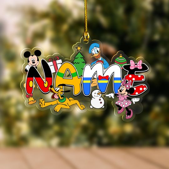 Personalized Mickey and Friends Disney Christmas Acrylic Ornament, Custom Name Ornament Gift