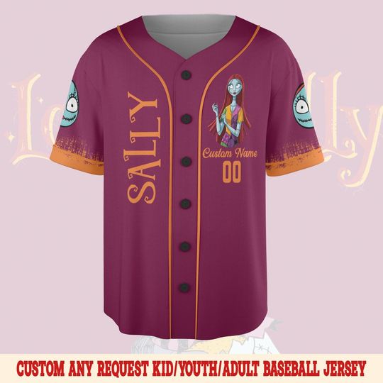 Custom Sally Nightmare Halloween Baseball Jersey, Sally Nightmare Before Christmas Jersey