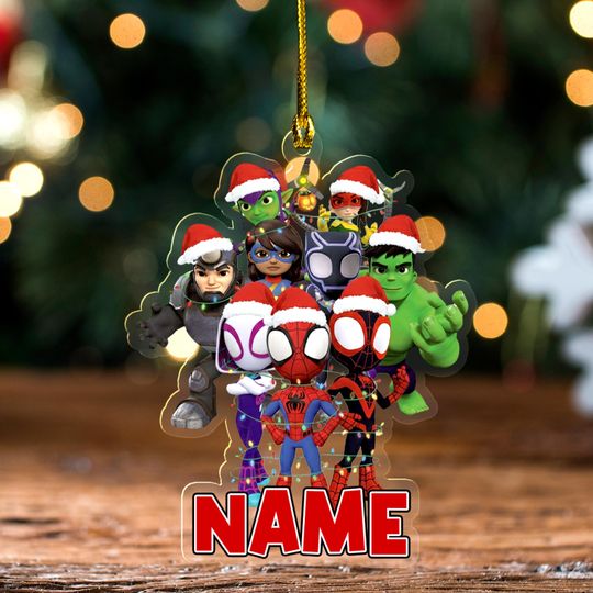 Personalized Spidey And His Amazing Friends Cutout Acrylic Ornament, Spidey Christmas Ornament Hanging Tree