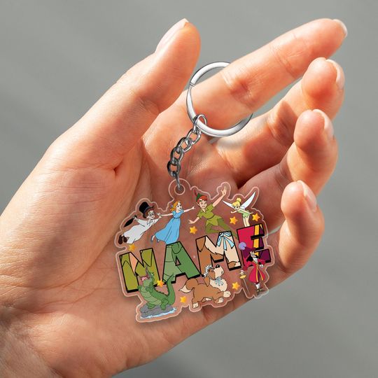 Custom Name Peter Pan Tinker Bell Hook Birthday Keychain
