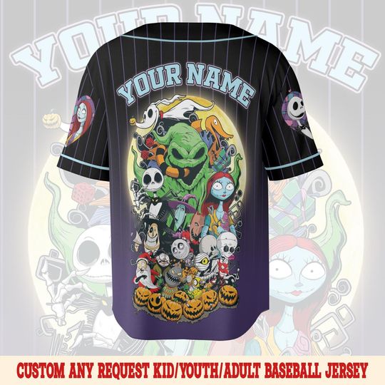 Halloween Jack And Sally Baseball Jersey, Personalized Nightmare Before Christmas Jersey