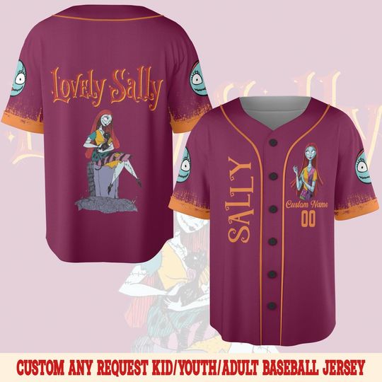 Custom Sally Nightmare Halloween Baseball Jersey, Sally Nightmare Before Christmas Jersey