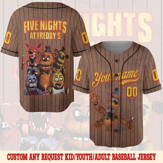 Five Nights at Freddy's Baseball Jersey, FNAF Birthday Shirt, Game Jersey Tee