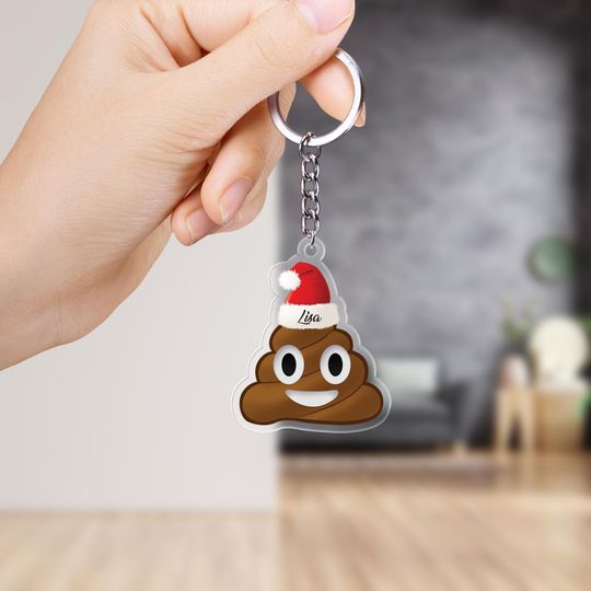 Poop Emoji Santa Hat Custom Christmas Keychain