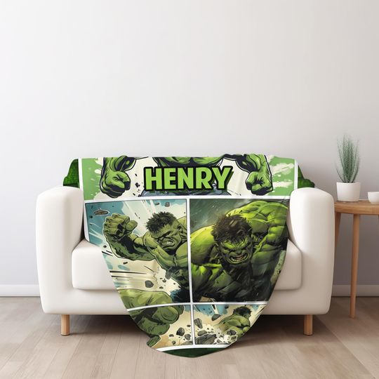 Personalized The Incredible Hulk Blanket, Hulk Fleece Blanket, Superhero Blanket