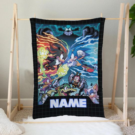 Custom Sonic The Hedgehog Blanket, Personalized Cartoon Hedgehog Minky Sherpa Blanket